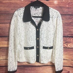 J. Crew Women's Black and Cream Lace Blazer